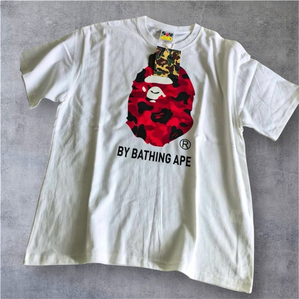 White T-Shirt with Red Camo Ape Logo